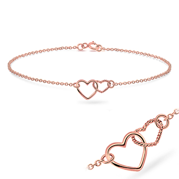Rose Gold Plated Dual Hearts Silver Bracelet BRS-42-RO-GP